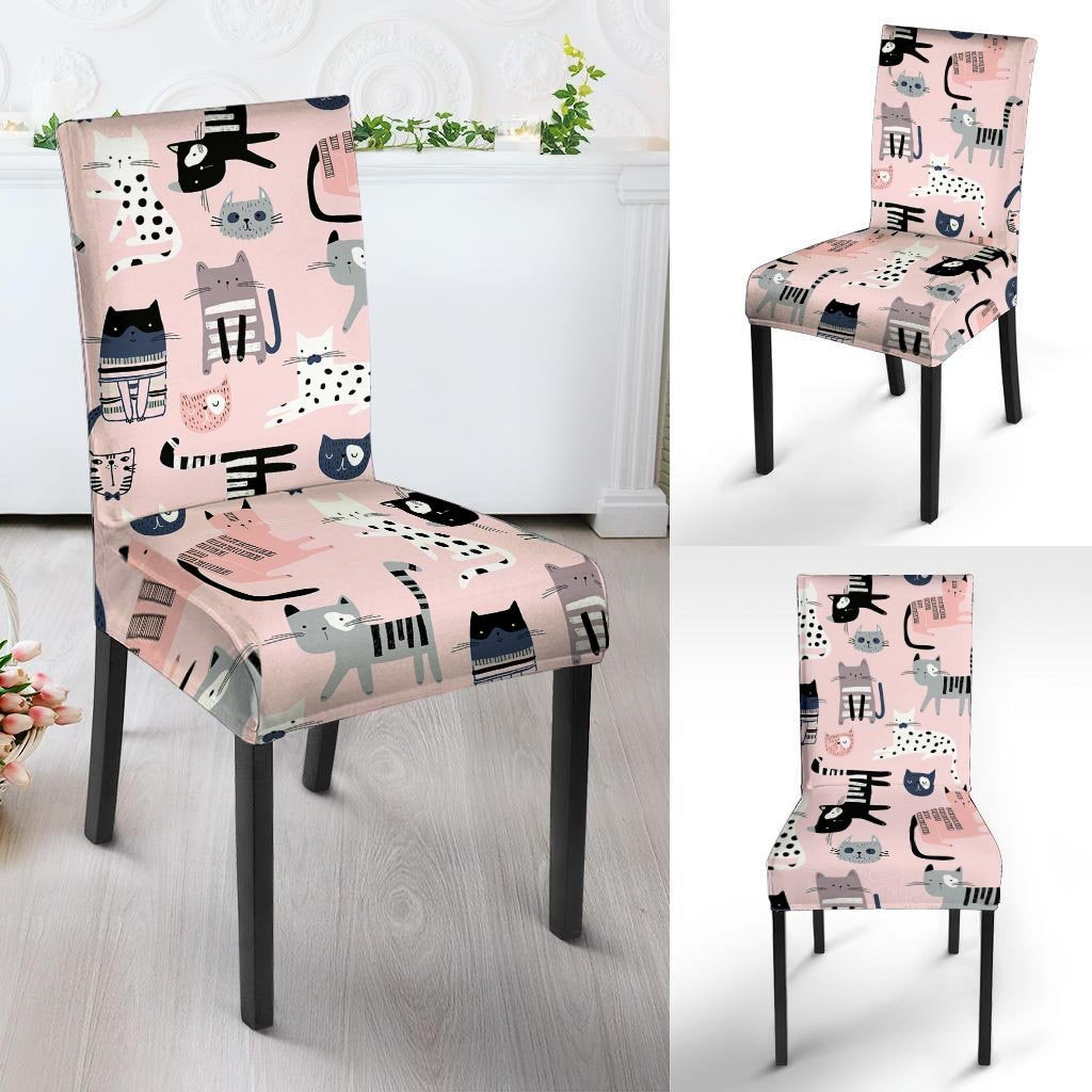 Pink Cute Cat Print Chair Cover-grizzshop