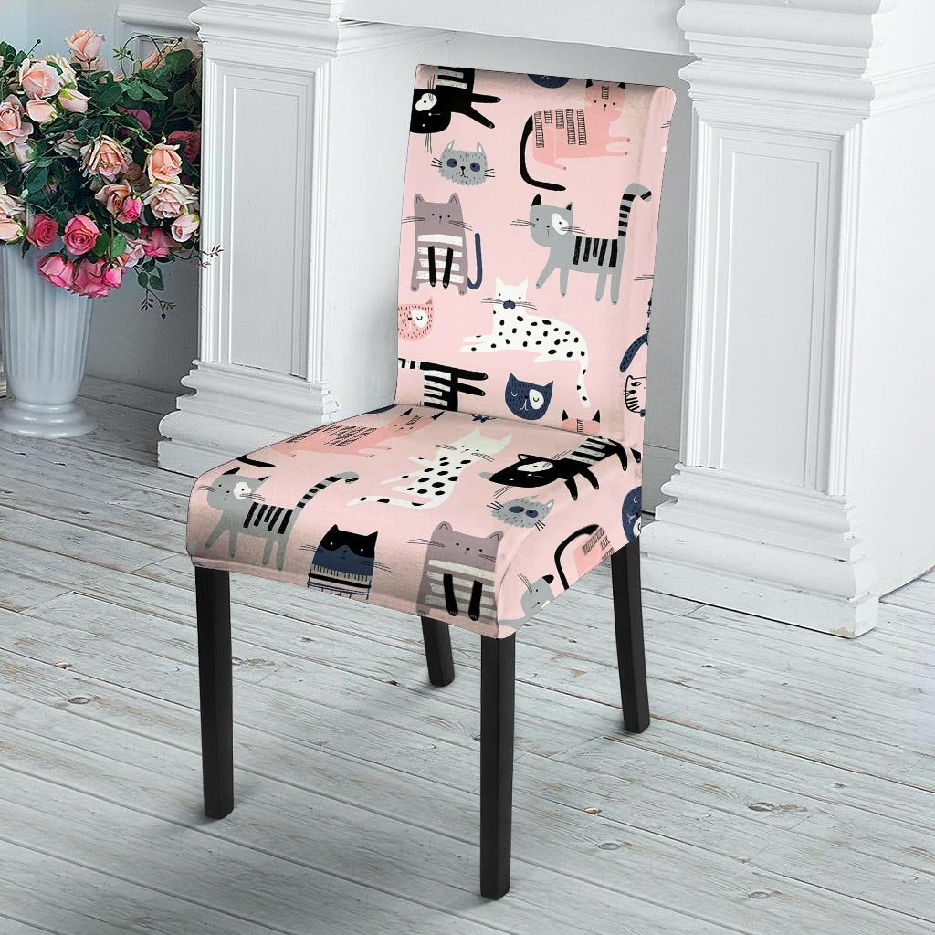Pink Cute Cat Print Chair Cover-grizzshop