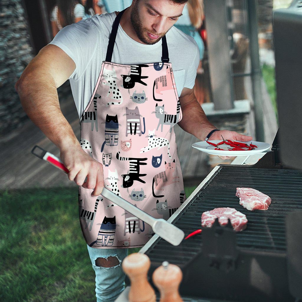 Pink Cute Cat Print Men's Apron-grizzshop