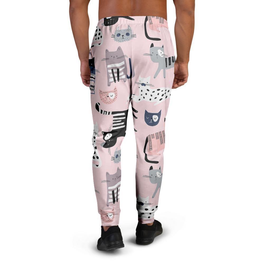 Pink Cute Cat Print Men's Joggers-grizzshop