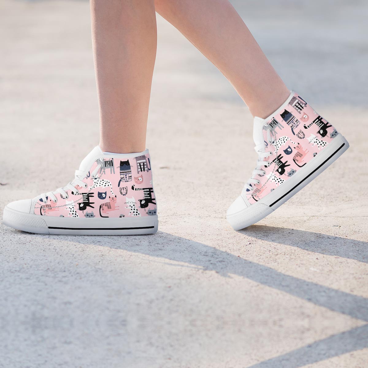 Pink Cute Cat Print Women's High Top Shoes-grizzshop