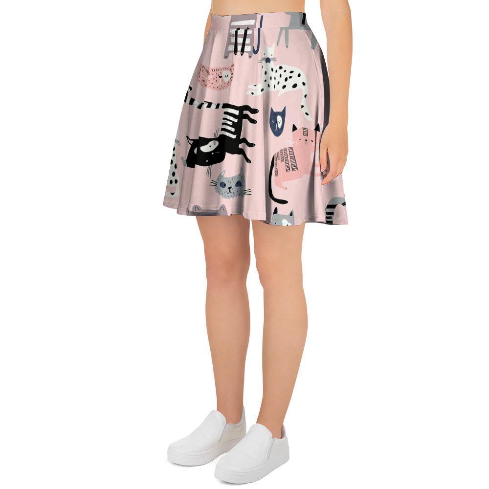 Pink Cute Cat Print Women's Skirt-grizzshop