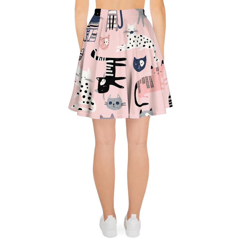 Pink Cute Cat Print Women's Skirt-grizzshop
