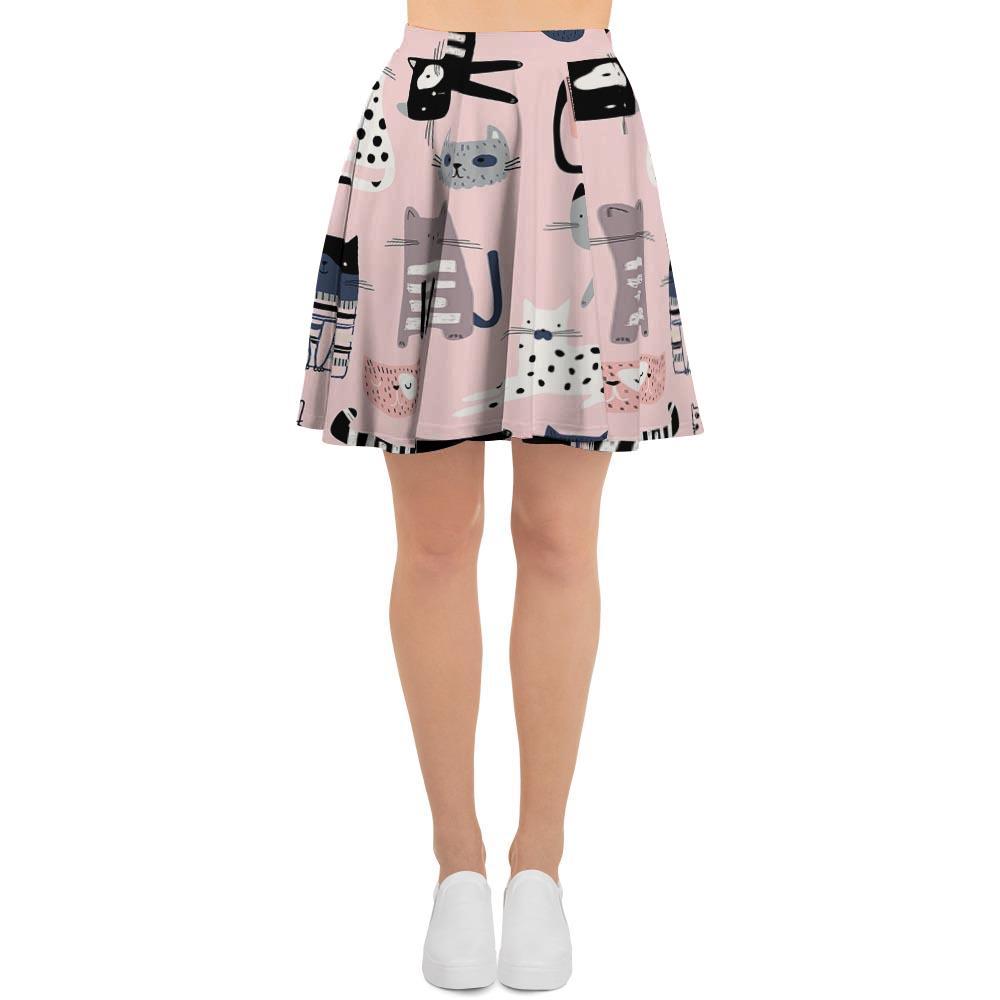 Pink Cute Cat Print Women's Skirt-grizzshop