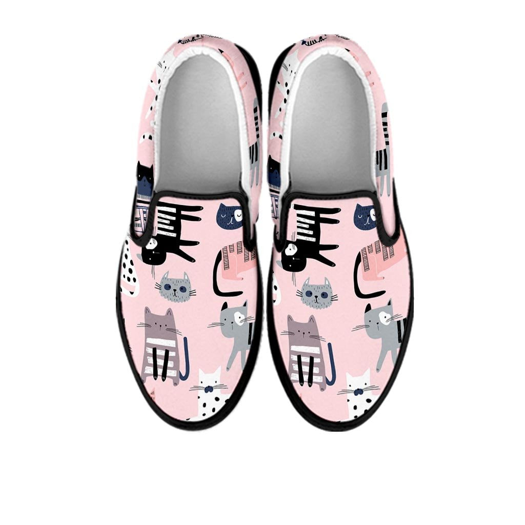 Pink Cute Cat Print Women's Slip On Sneakers-grizzshop