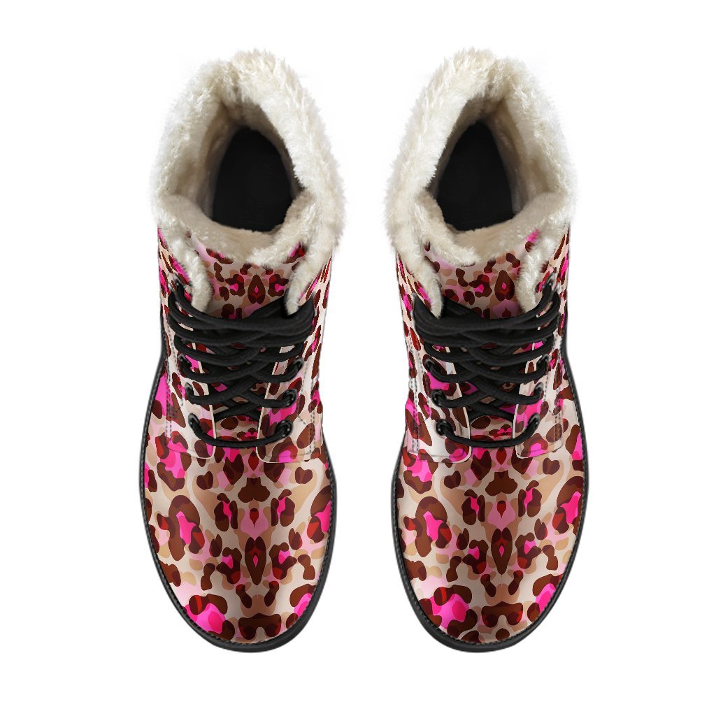 Pink Dot Cheetah Leopard Pattern Print Comfy Winter Boots-grizzshop