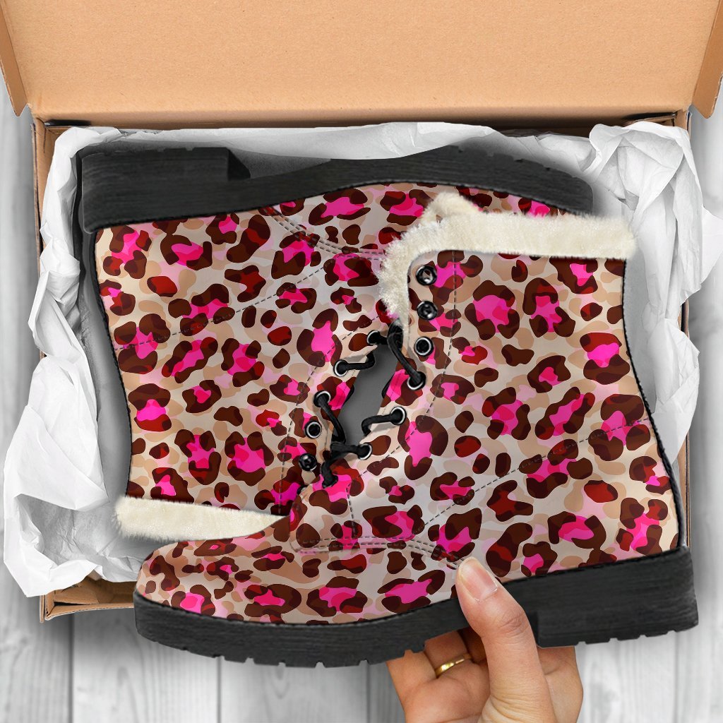Pink Dot Cheetah Leopard Pattern Print Comfy Winter Boots-grizzshop