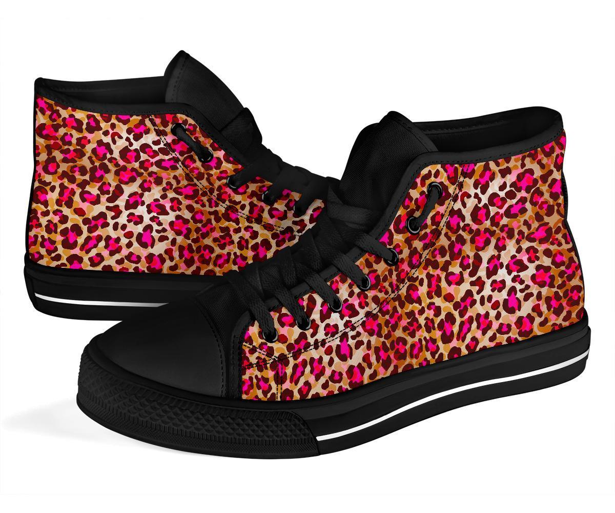 Pink Dot Cheetah Leopard Pattern Print Men Women's High Top Shoes-grizzshop