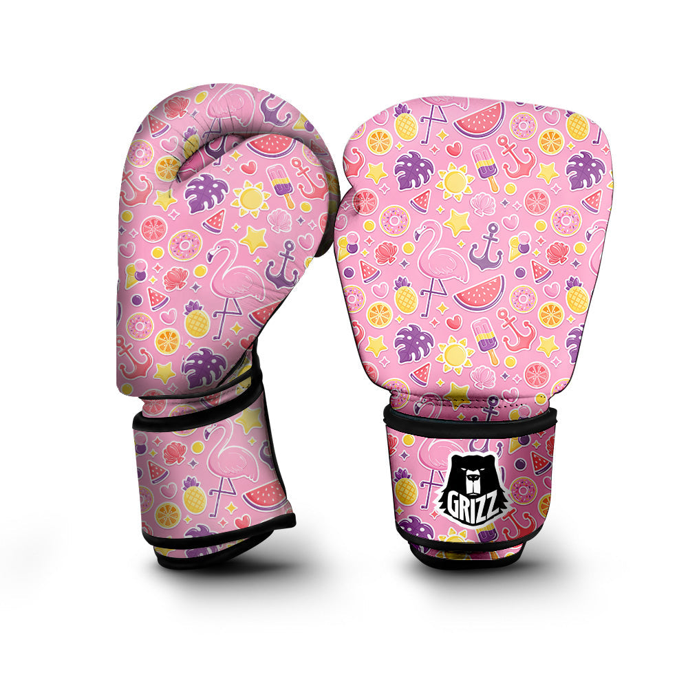Pink Flamingo Summer Beach Print Pattern Boxing Gloves-grizzshop