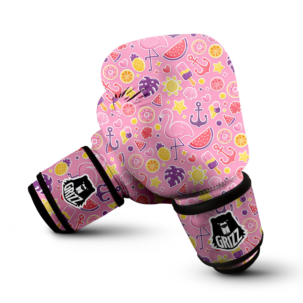 Pink Flamingo Summer Beach Print Pattern Boxing Gloves-grizzshop