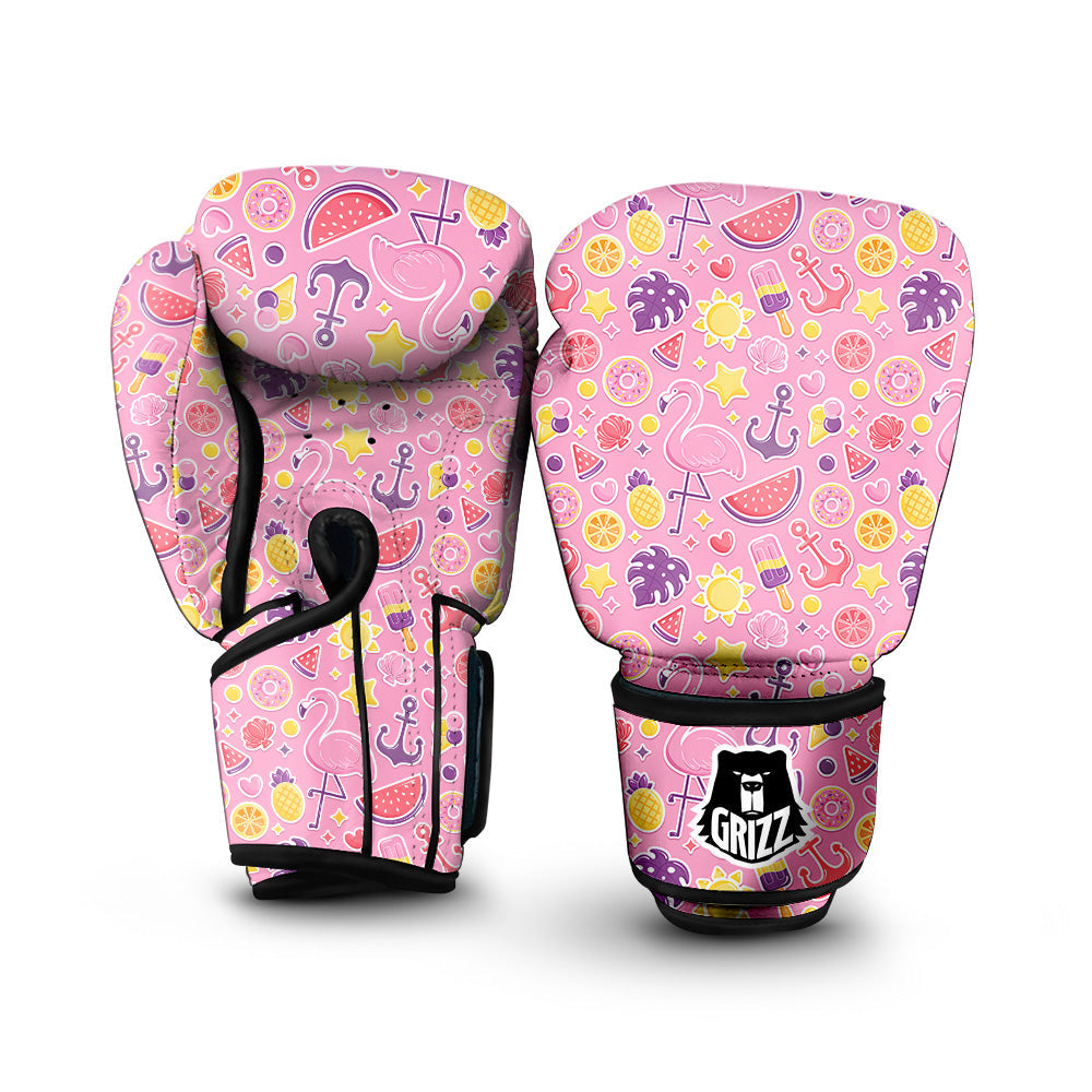 Pink Flamingo Summer Beach Print Pattern Boxing Gloves-grizzshop