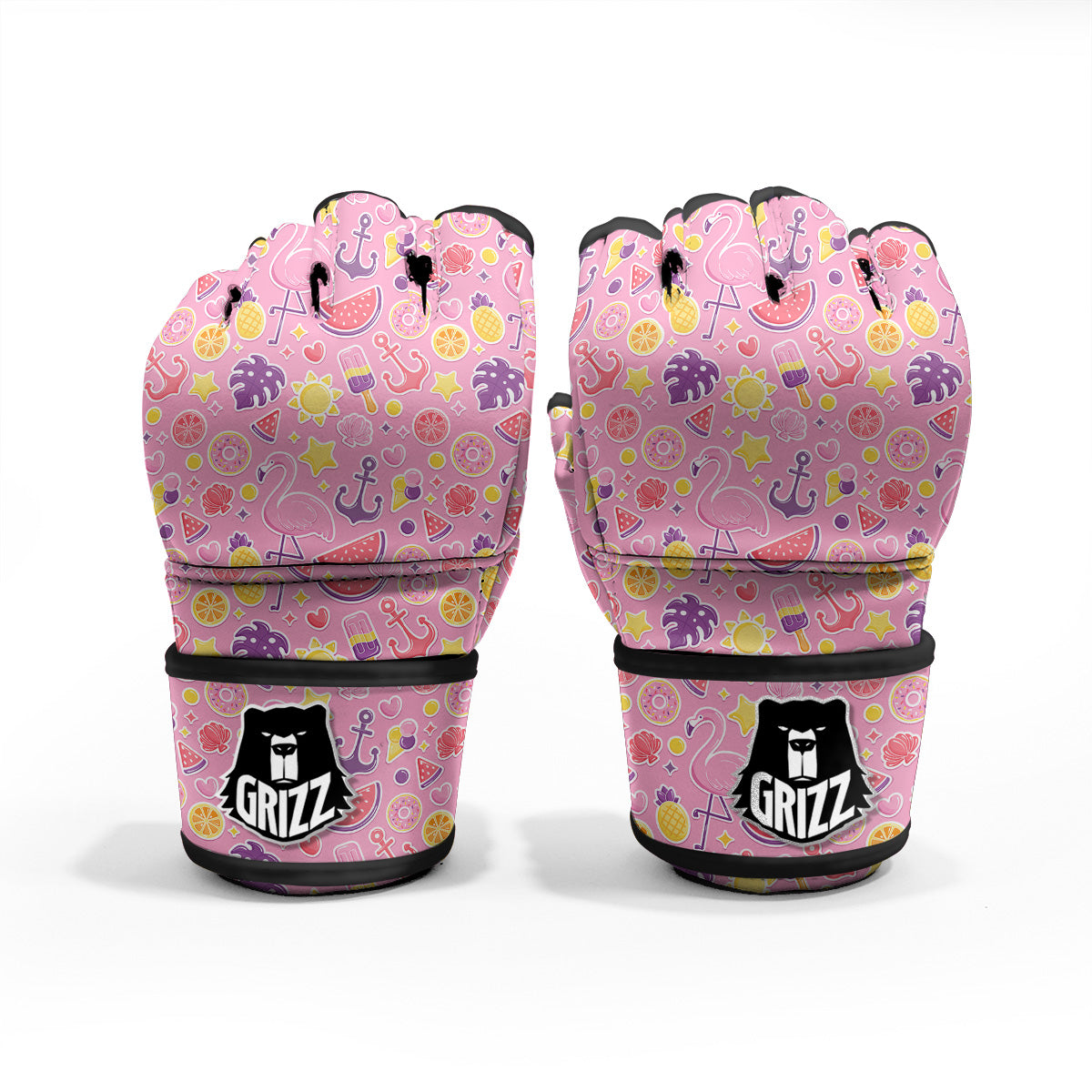 Pink Flamingo Summer Beach Print Pattern MMA Gloves-grizzshop
