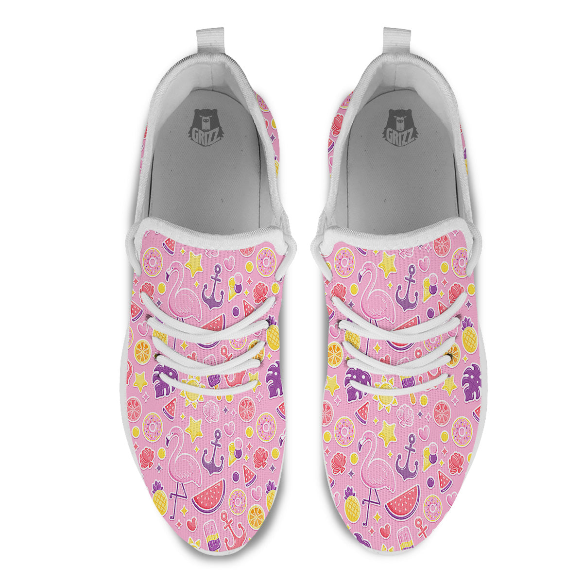 Pink Flamingo Summer Beach Print Pattern White Athletic Shoes-grizzshop