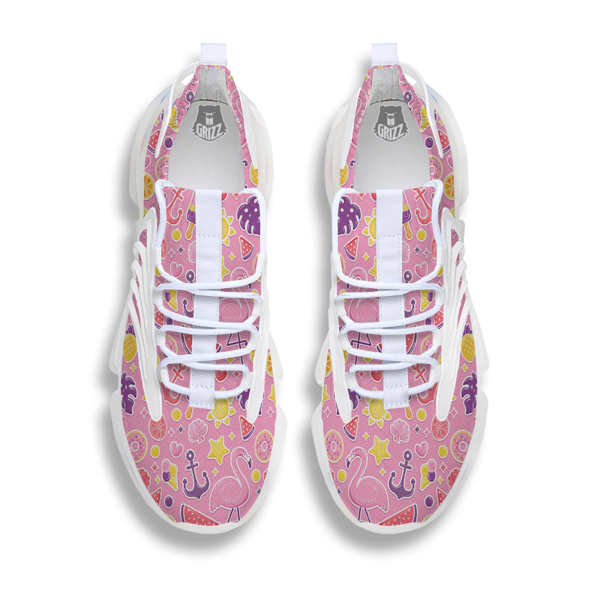 Pink Flamingo Summer Beach Print Pattern White Gym Shoes-grizzshop