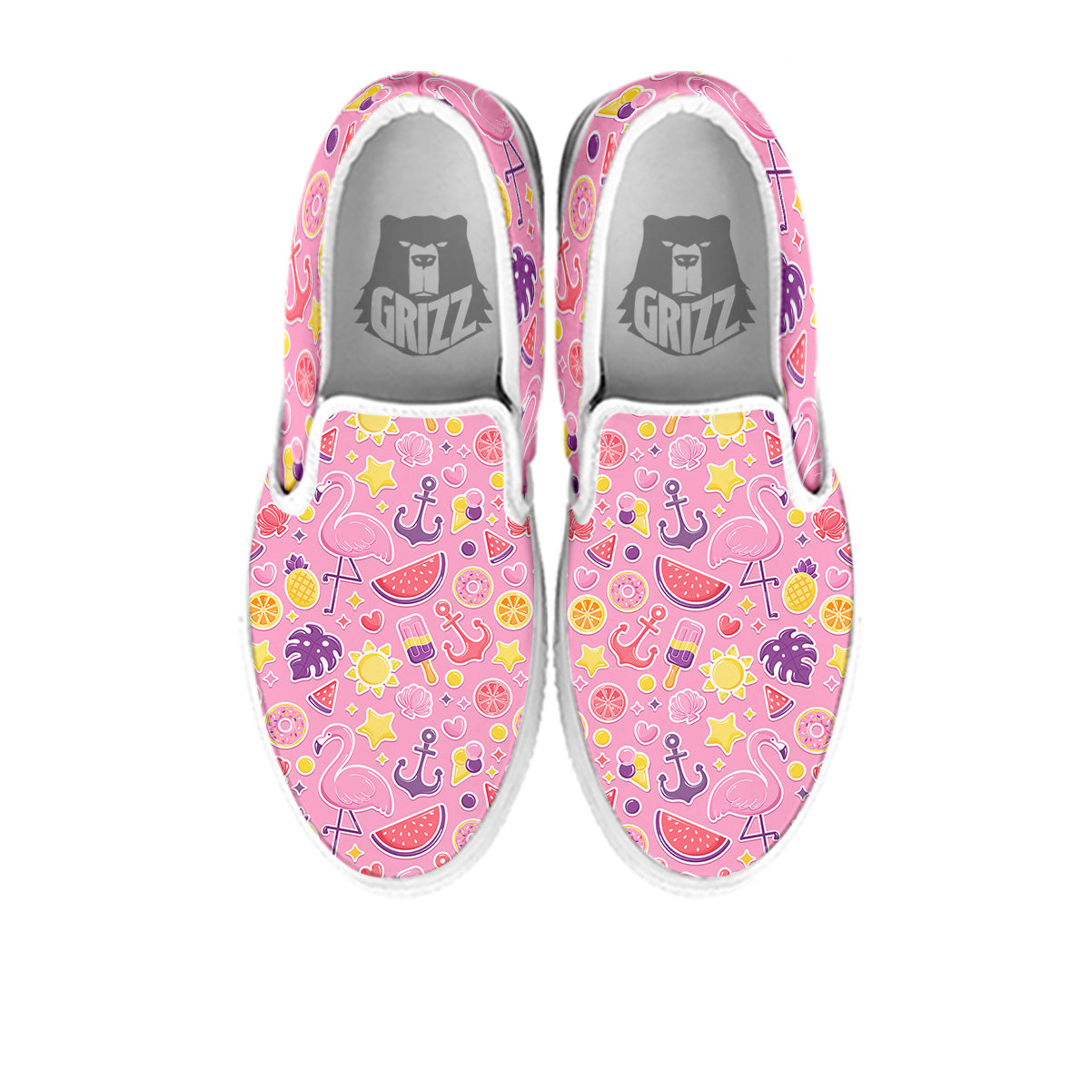 Pink Flamingo Summer Beach Print Pattern White Slip On Shoes-grizzshop
