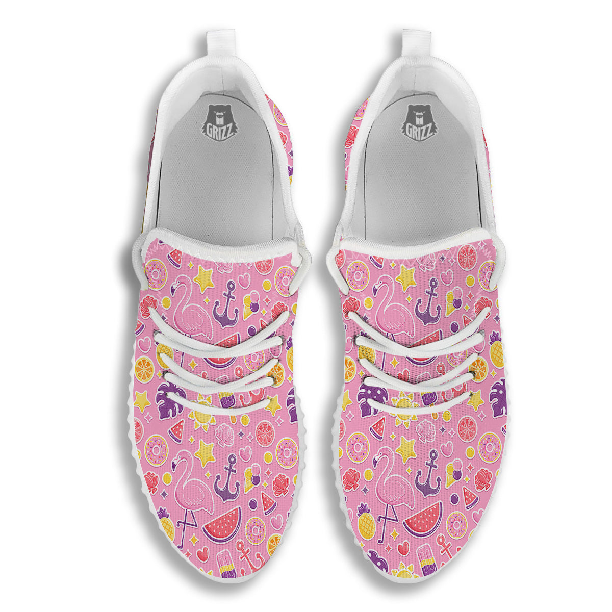 Pink Flamingo Summer Beach Print Pattern White Walking Shoes-grizzshop