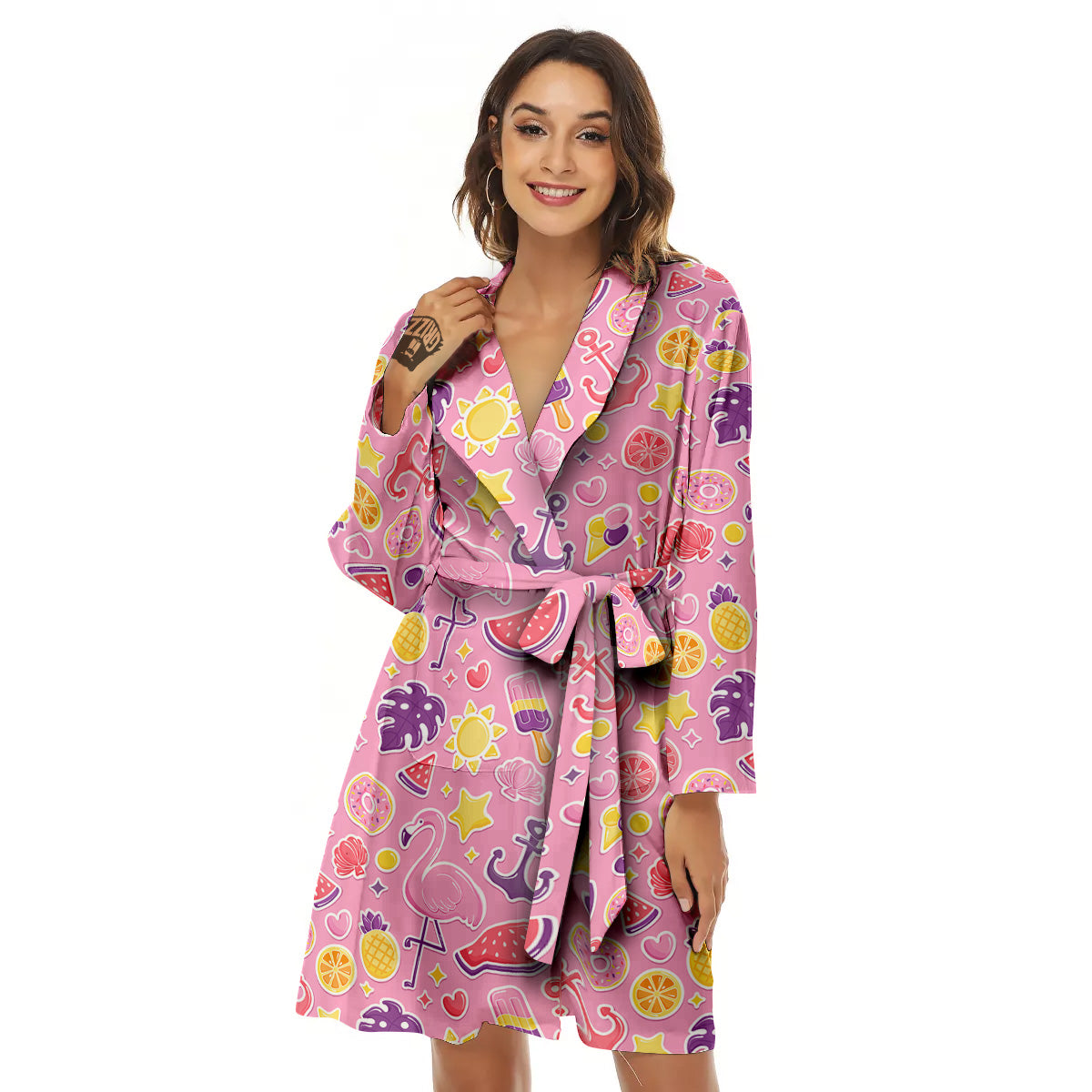 Pink Flamingo Summer Beach Print Pattern Women's Robe-grizzshop