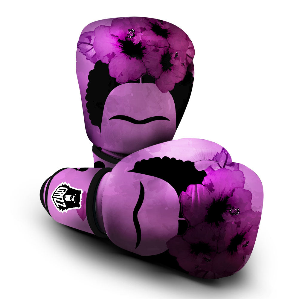 Pink Floral And Frida Kahlo Print Boxing Gloves-grizzshop