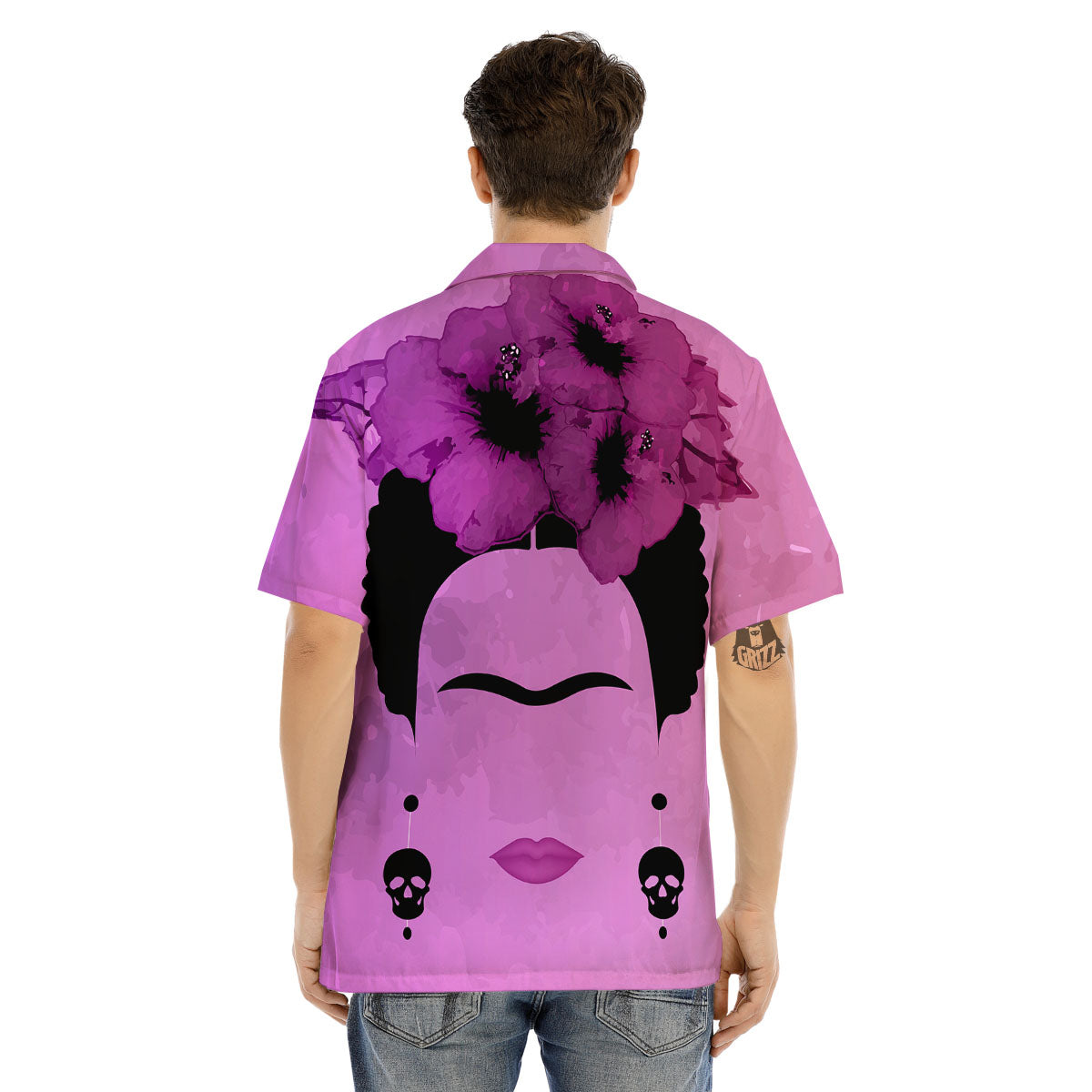 Pink Floral And Frida Kahlo Print Men's Hawaiian Shirt-grizzshop