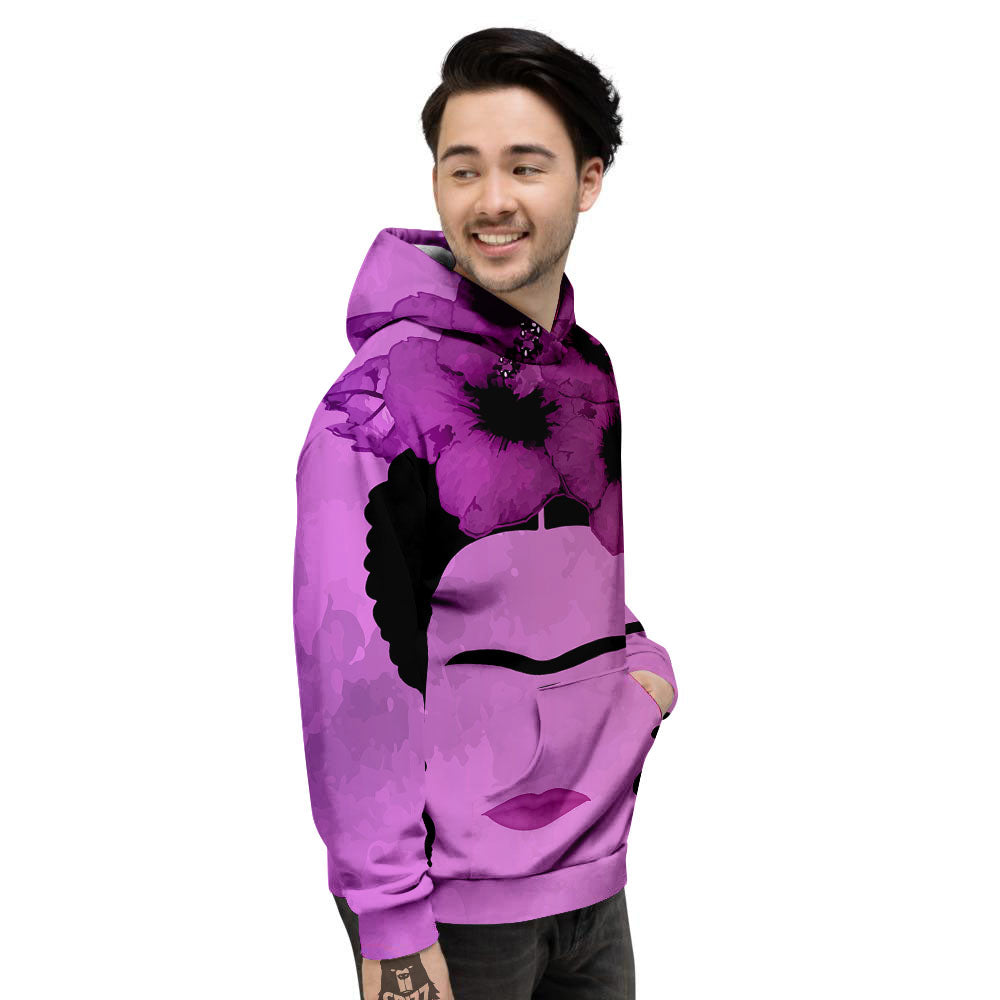 Pink Floral And Frida Kahlo Print Men's Hoodie-grizzshop