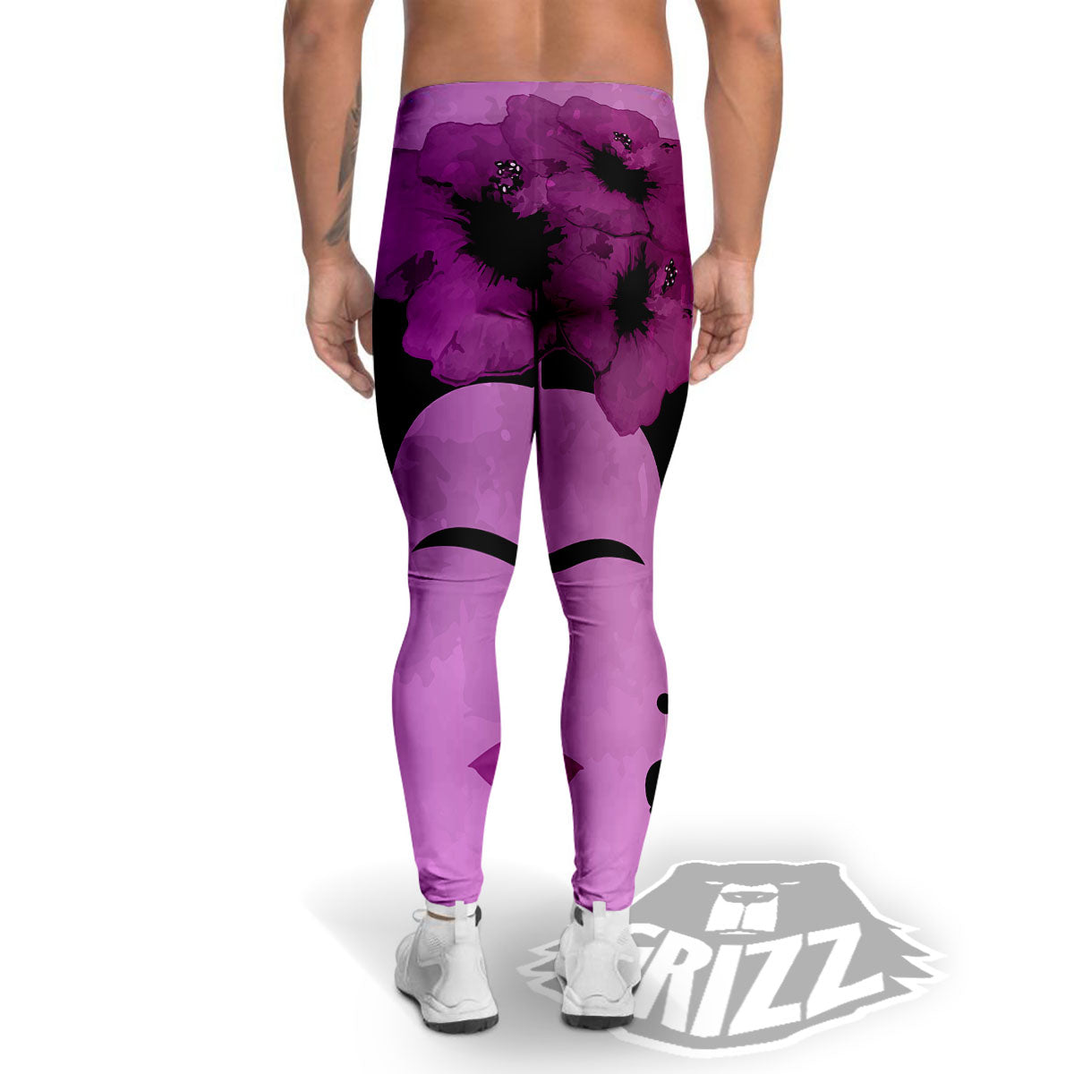 Pink Floral And Frida Kahlo Print Men's Leggings-grizzshop