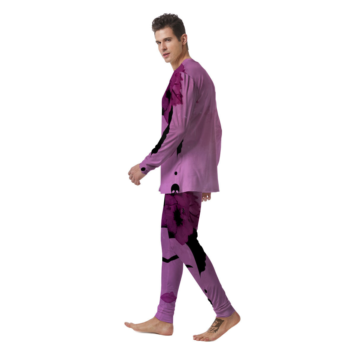 Pink Floral And Frida Kahlo Print Men's Pajamas-grizzshop