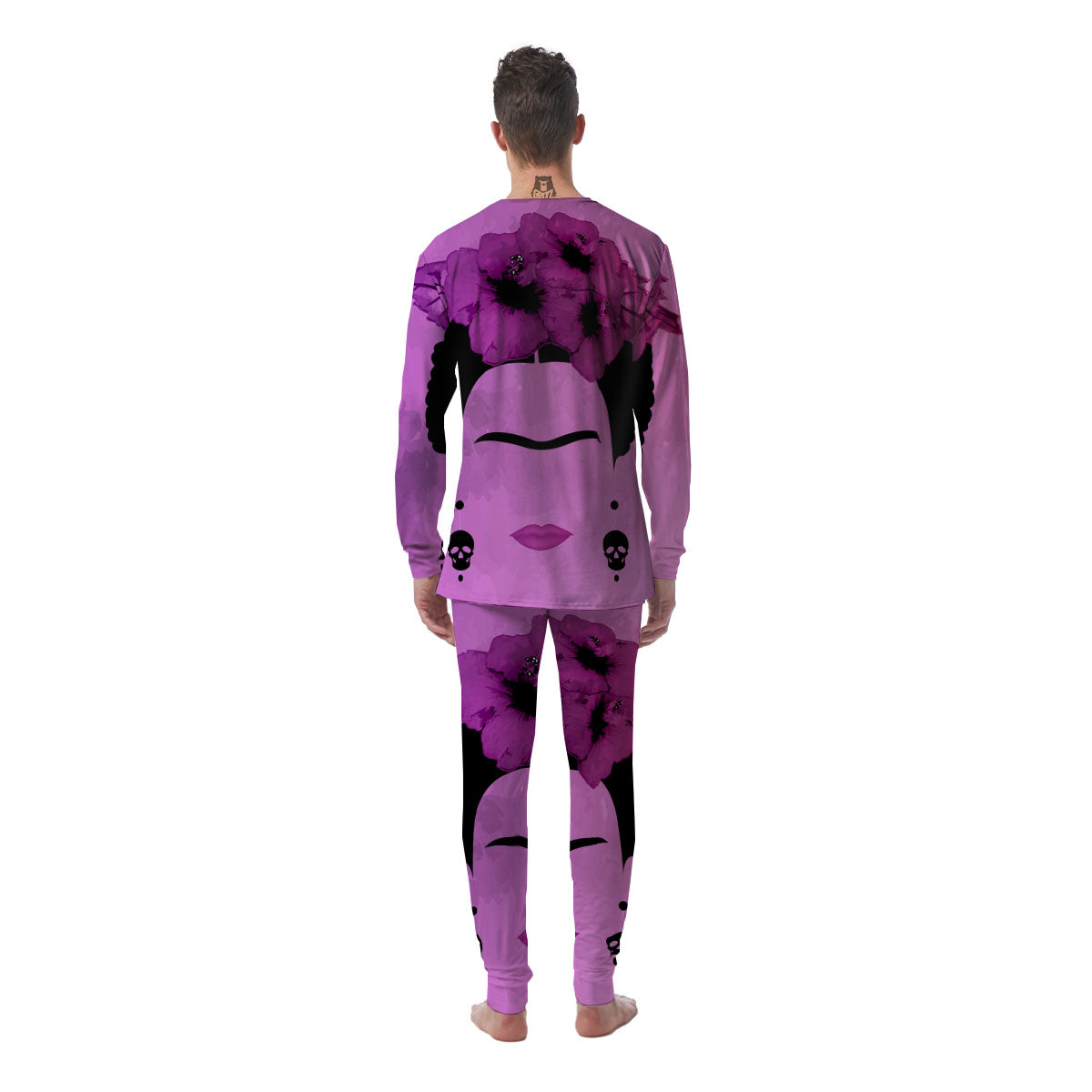 Pink Floral And Frida Kahlo Print Men's Pajamas-grizzshop