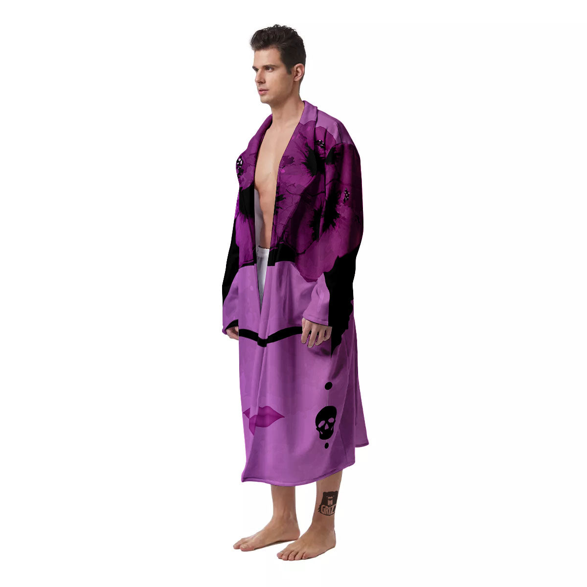 Pink Floral And Frida Kahlo Print Men's Robe-grizzshop