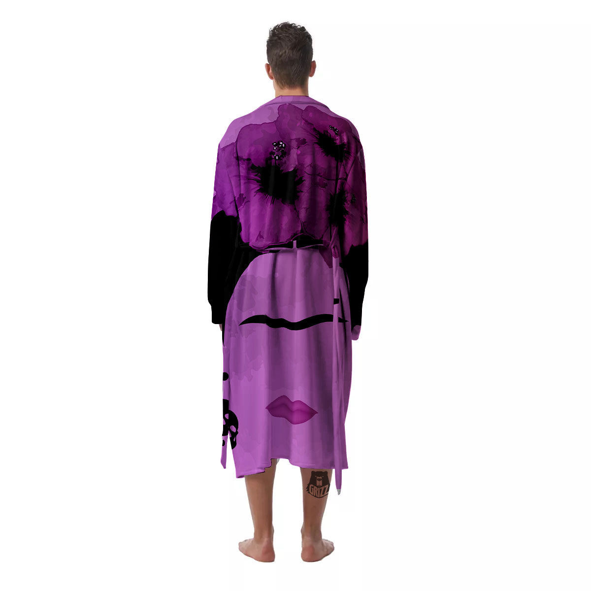 Pink Floral And Frida Kahlo Print Men's Robe-grizzshop