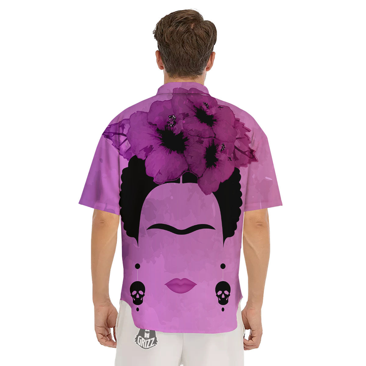 Pink Floral And Frida Kahlo Print Men's Short Sleeve Shirts-grizzshop