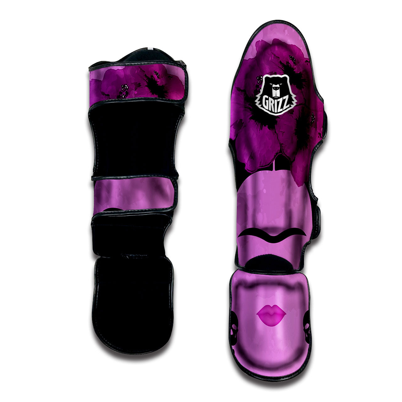 Pink Floral And Frida Kahlo Print Muay Thai Shin Guards-grizzshop
