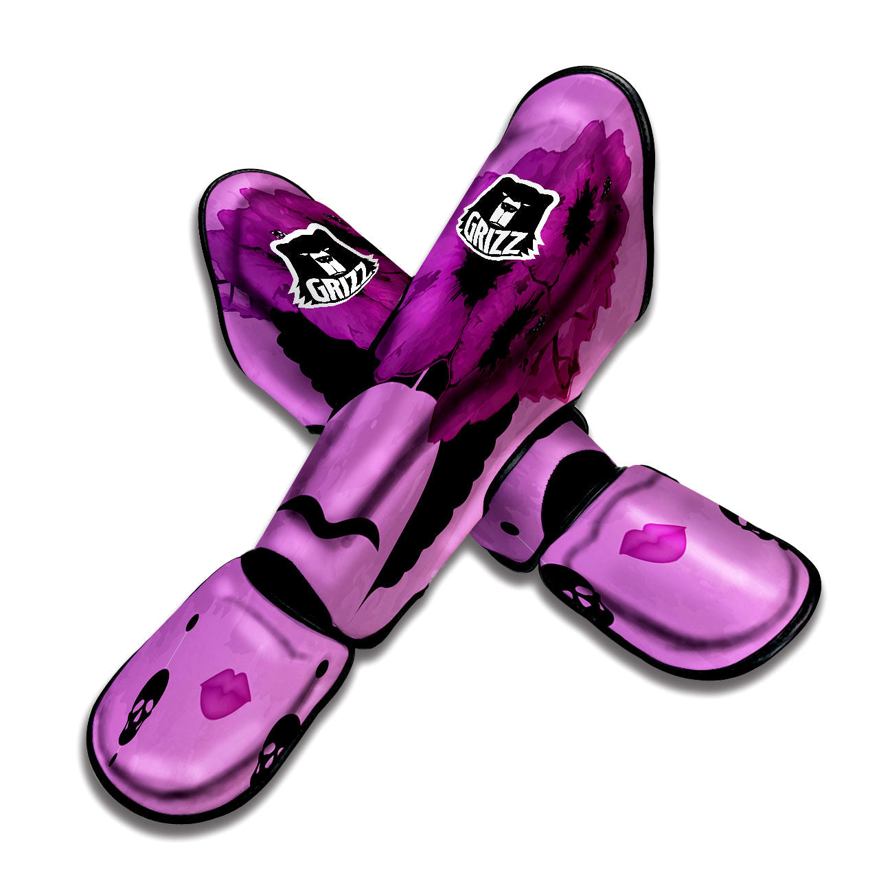Pink Floral And Frida Kahlo Print Muay Thai Shin Guards-grizzshop