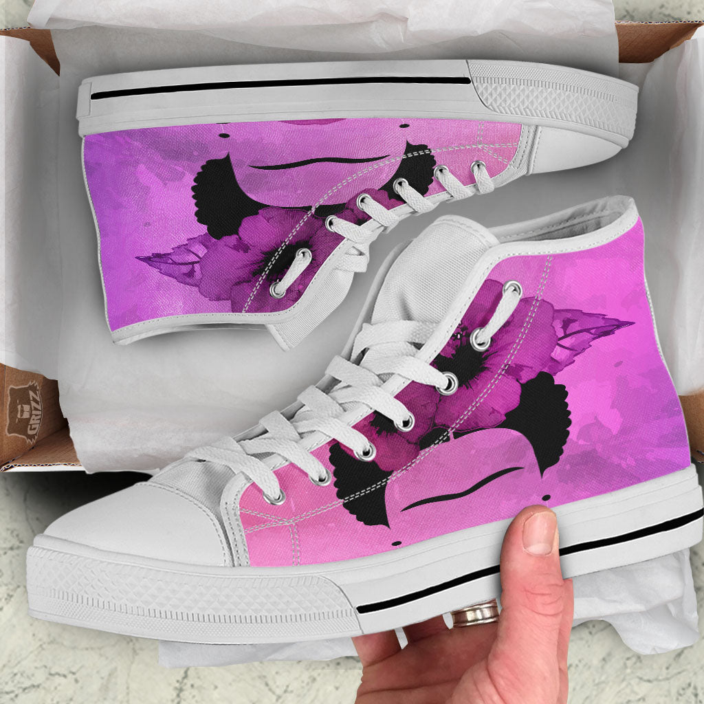 Pink Floral And Frida Kahlo Print White High Top Shoes-grizzshop