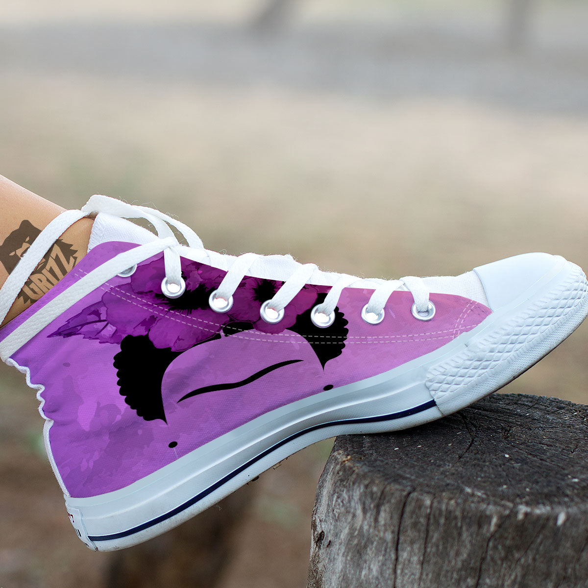 Pink Floral And Frida Kahlo Print White High Top Shoes-grizzshop