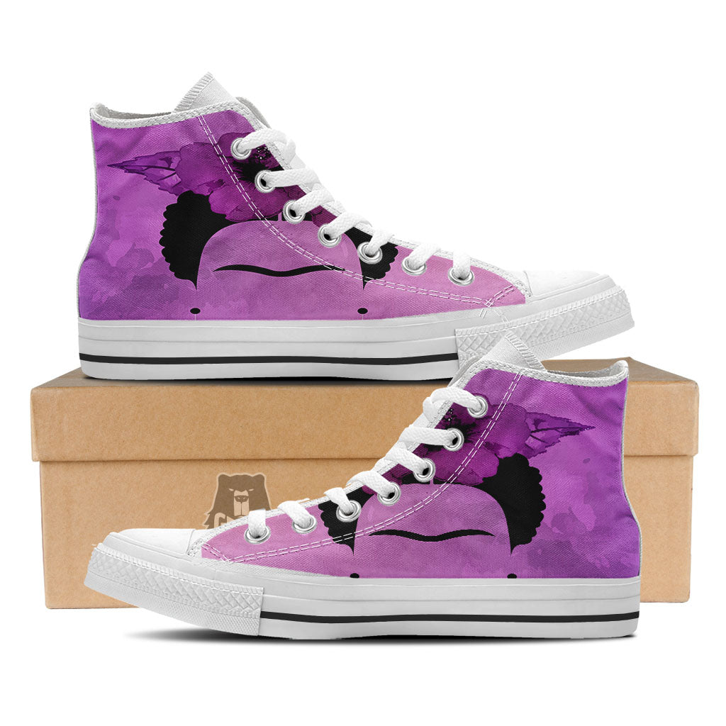Pink Floral And Frida Kahlo Print White High Top Shoes-grizzshop