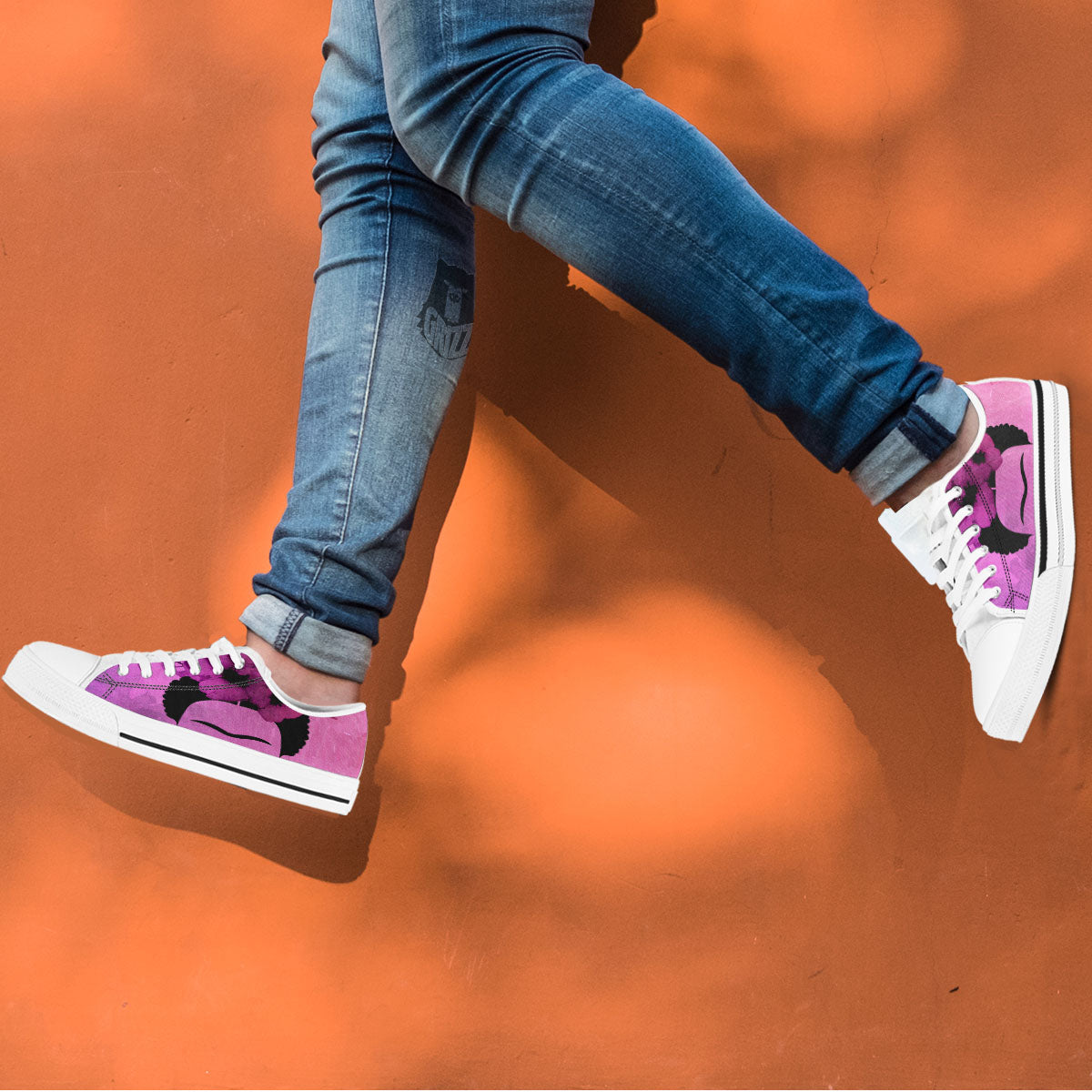 Pink Floral And Frida Kahlo Print White Low Top Shoes-grizzshop