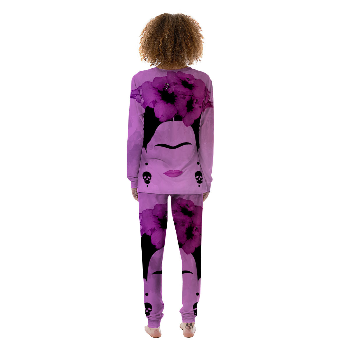 Pink Floral And Frida Kahlo Print Women's Pajamas-grizzshop