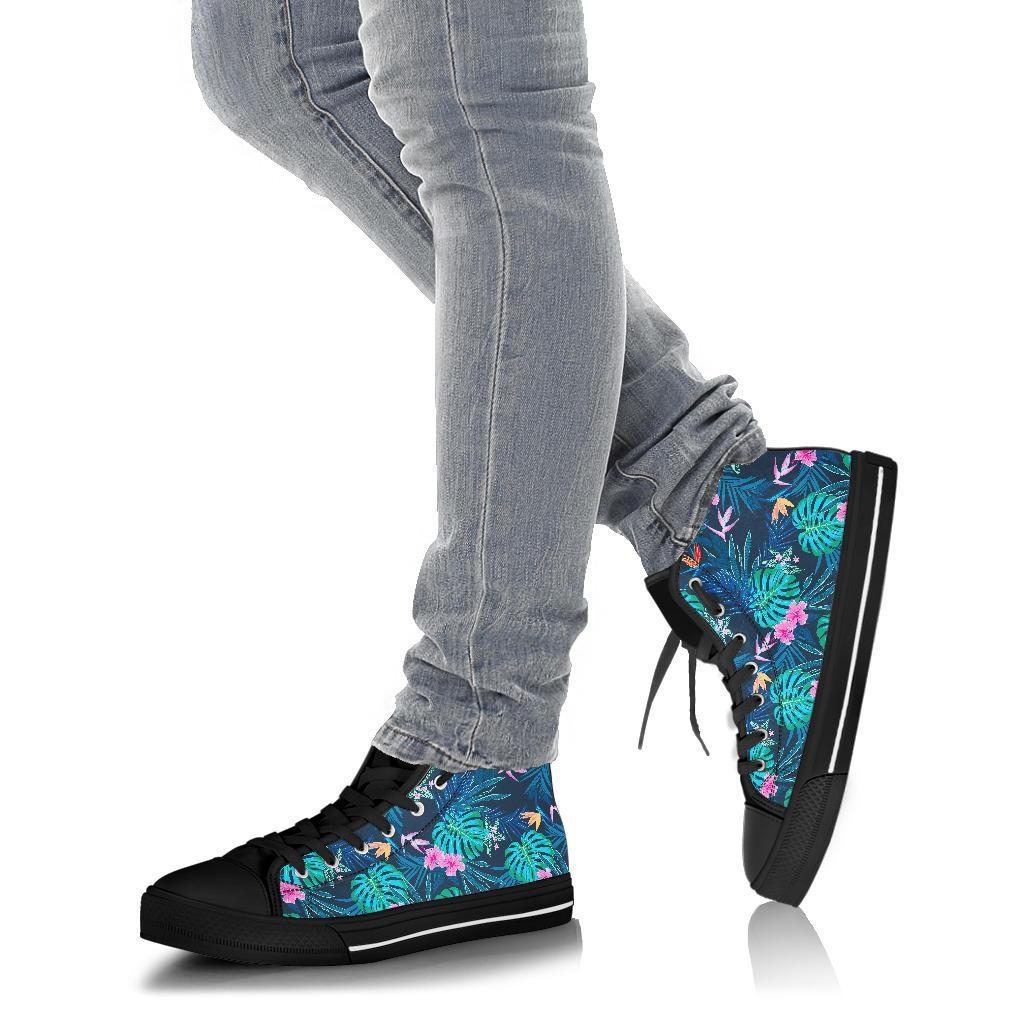 Pink Floral Tropical Palm Leaves Hawaiian Pattern Print Men Women's High Top Shoes-grizzshop
