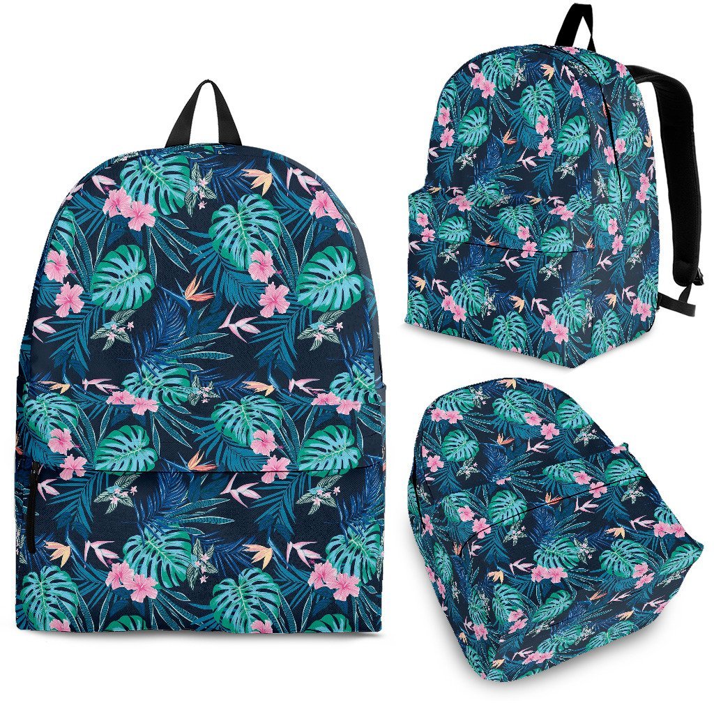 Pink Floral Tropical Palm Leaves Hawaiian Pattern Print Premium Backpack-grizzshop
