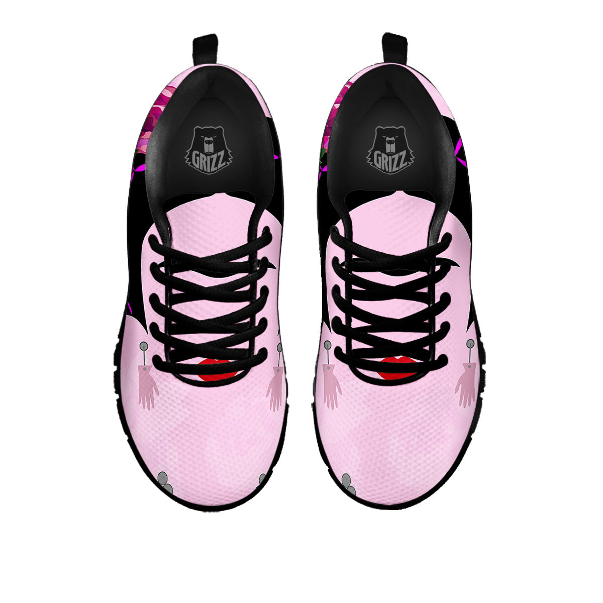 Pink Flower And Frida Kahlo Print Black Sneaker-grizzshop
