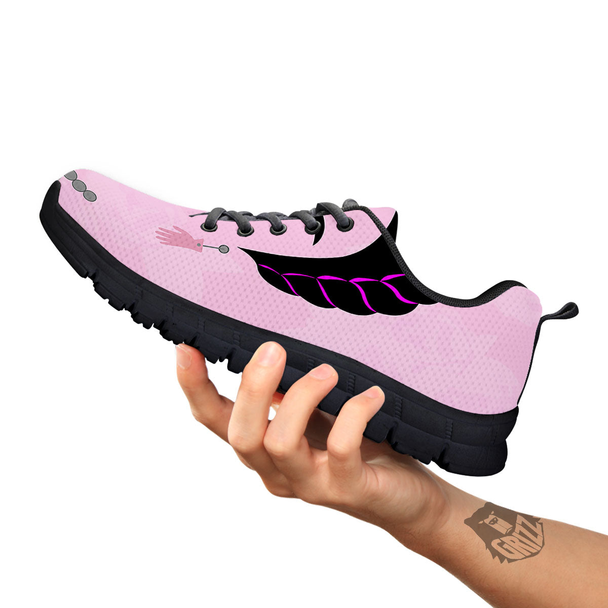 Pink Flower And Frida Kahlo Print Black Sneaker-grizzshop