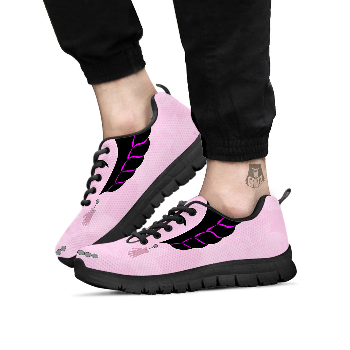 Pink Flower And Frida Kahlo Print Black Sneaker-grizzshop