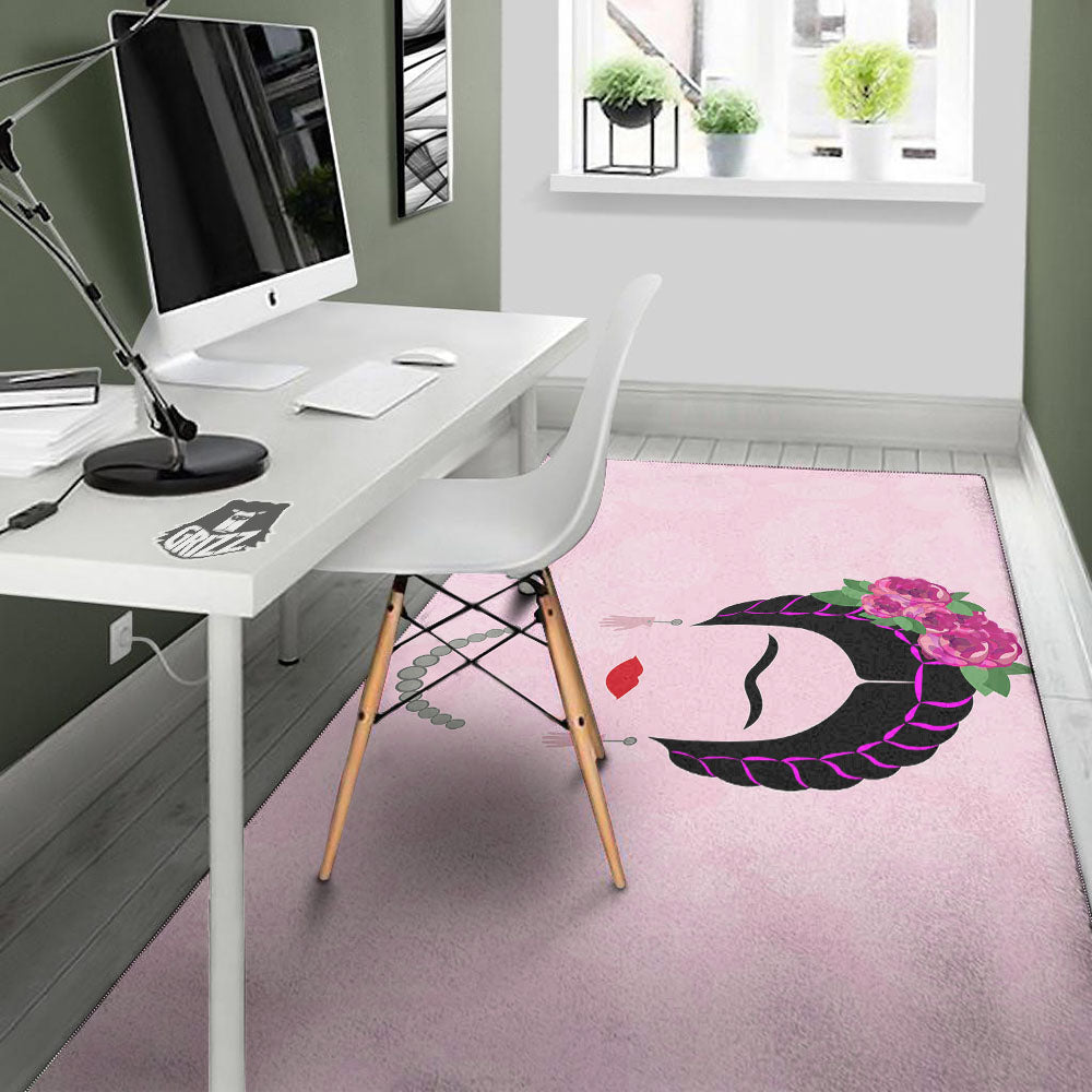 Pink Flower And Frida Kahlo Print Floor Mat-grizzshop