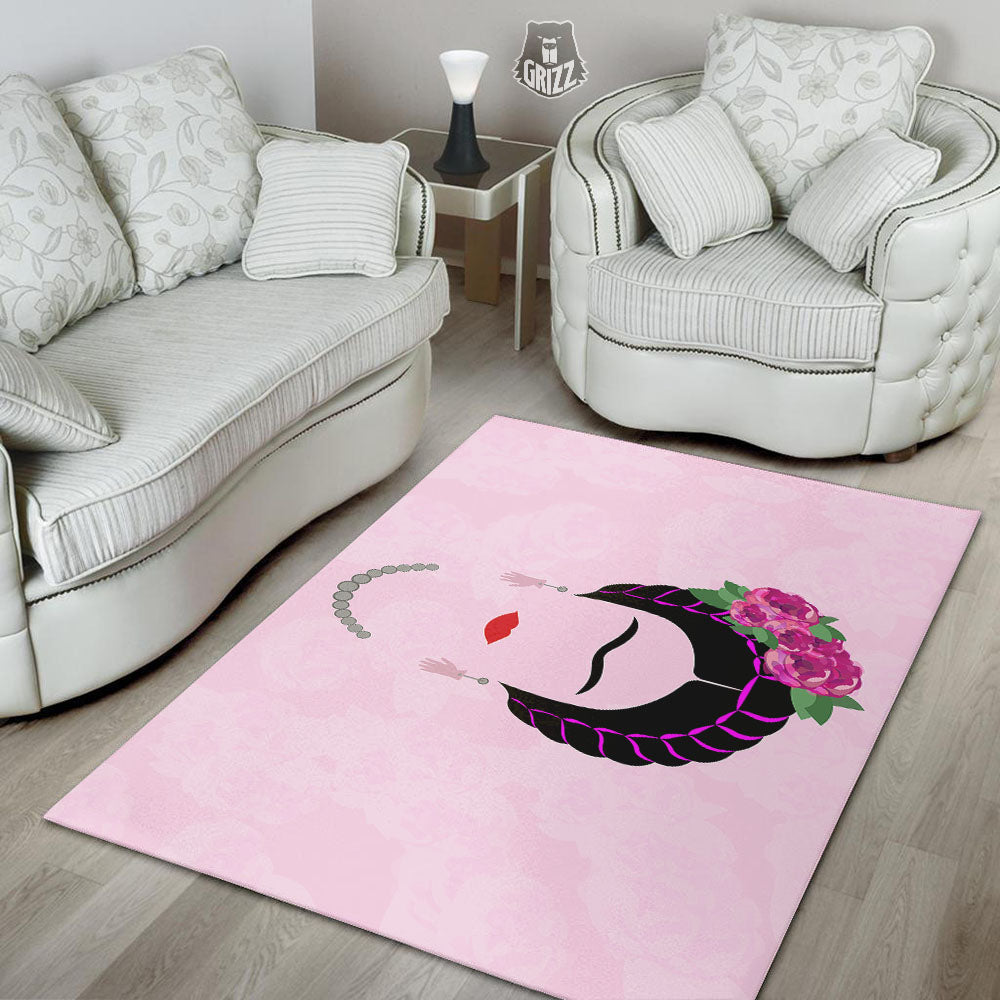 Pink Flower And Frida Kahlo Print Floor Mat-grizzshop