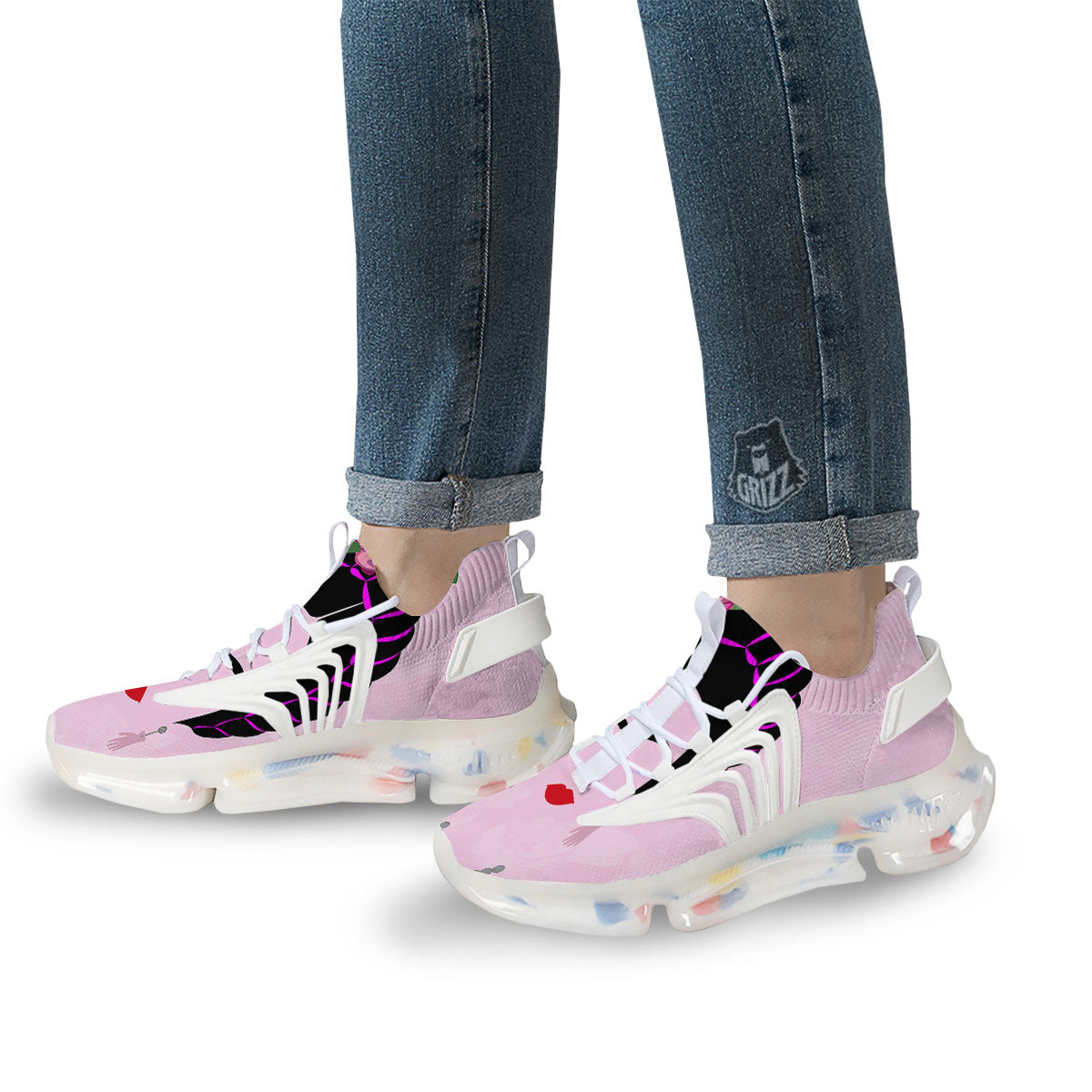 Pink Flower And Frida Kahlo Print White Gym Shoes-grizzshop