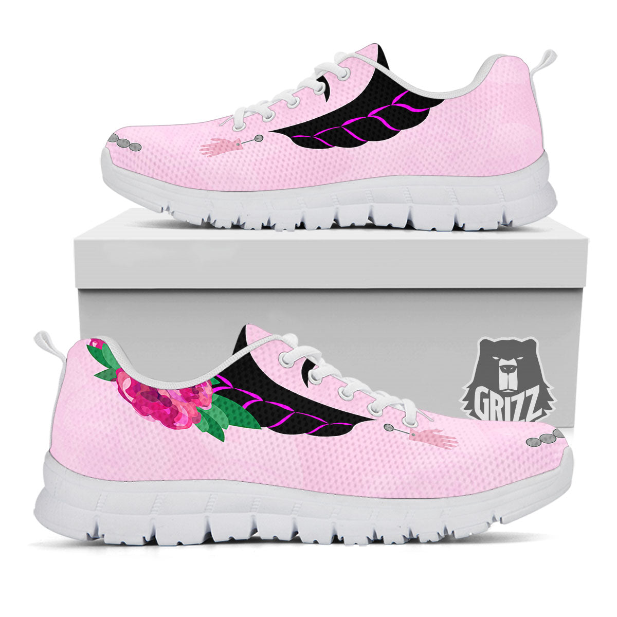 Pink Flower And Frida Kahlo Print White Sneaker-grizzshop