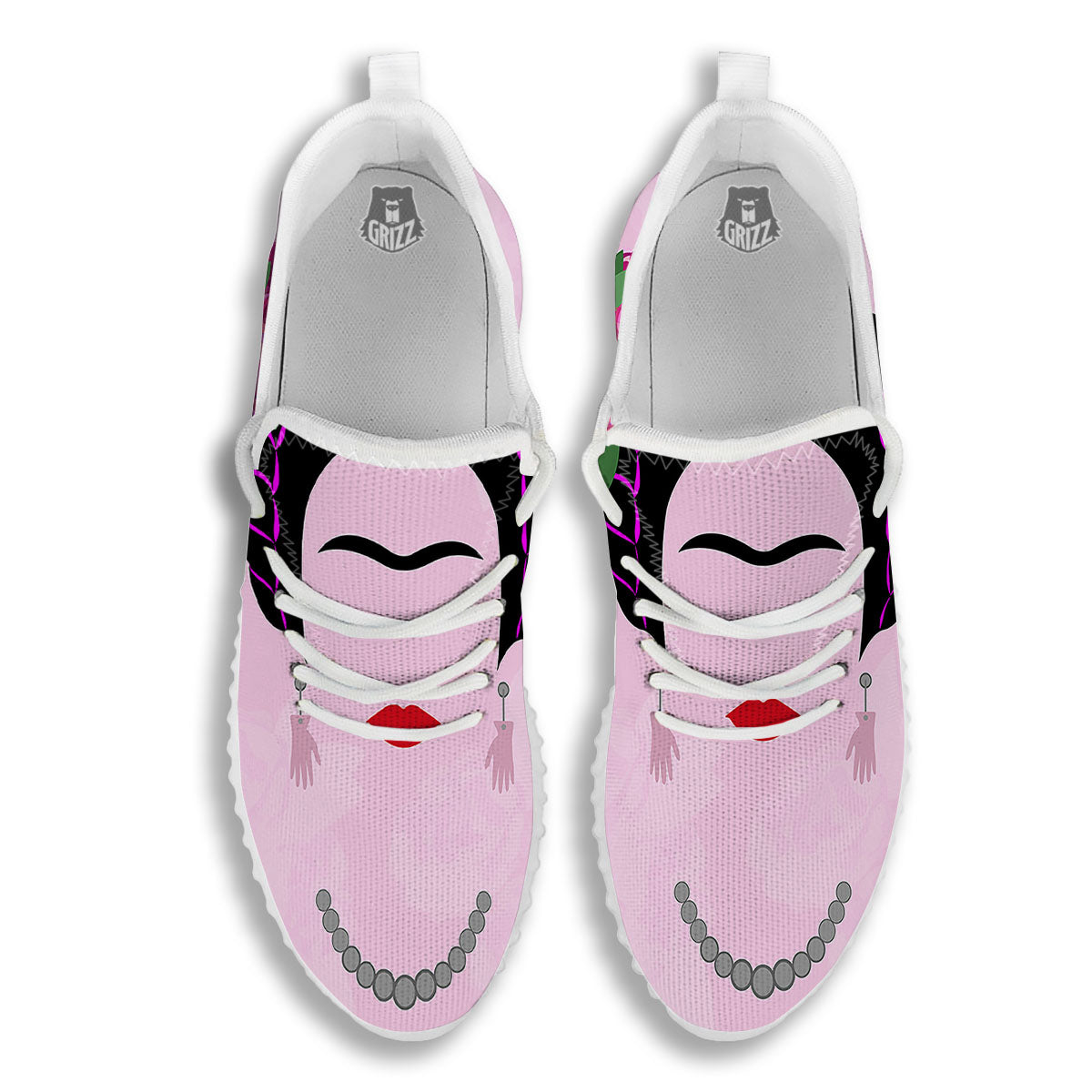 Pink Flower And Frida Kahlo Print White Walking Shoes-grizzshop