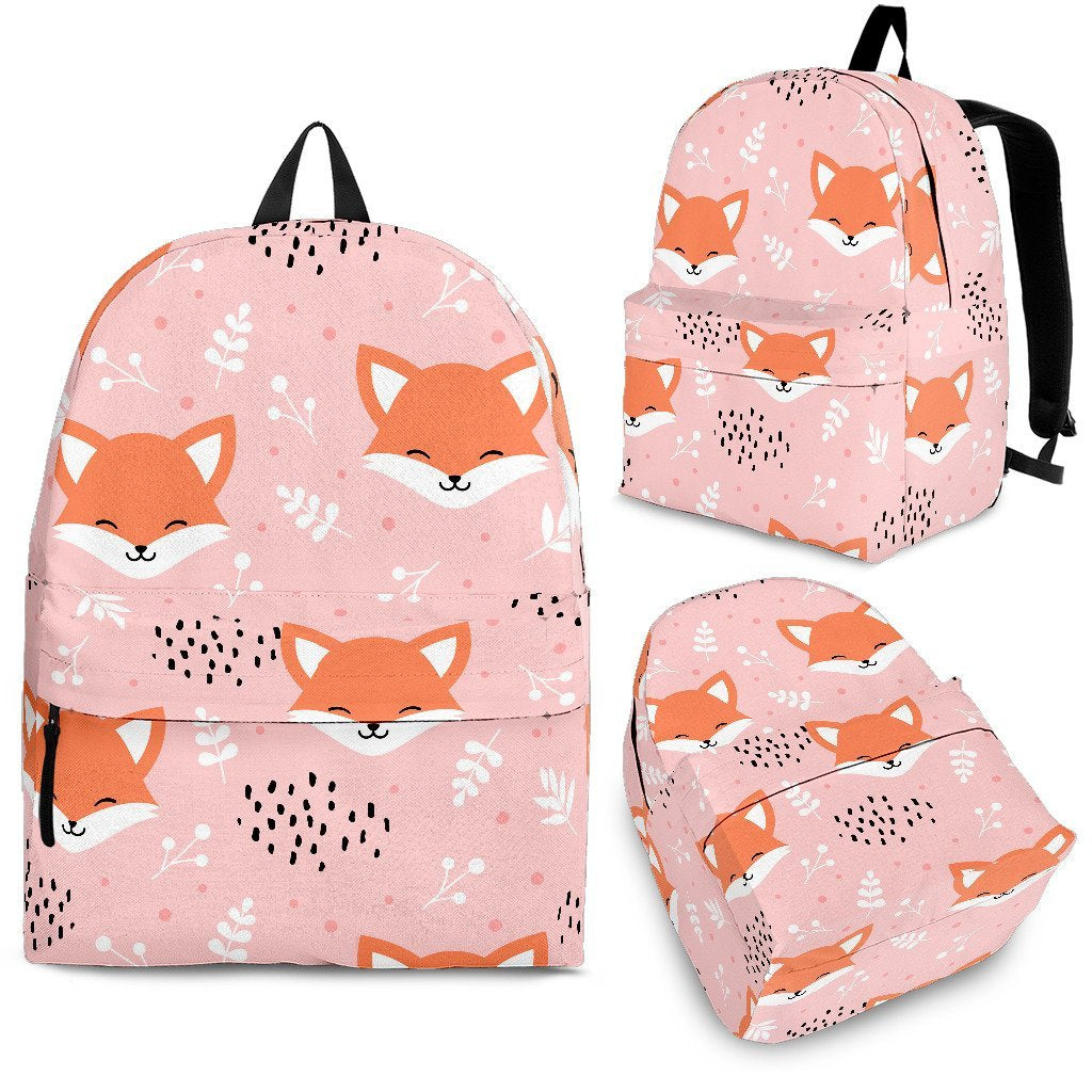 Pink Fox Pattern Print Backpack-grizzshop