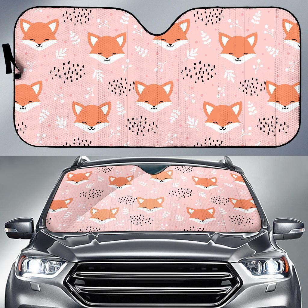 Pink Fox Pattern Print Car Sun Shade-grizzshop