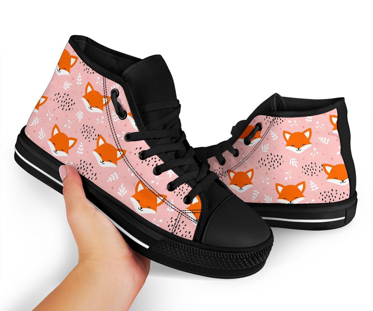 Pink Fox Pattern Print Men Women's High Top Shoes-grizzshop